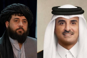 گسترش روابط؛ مجاهد و امیر قطر گفتگو کردند 